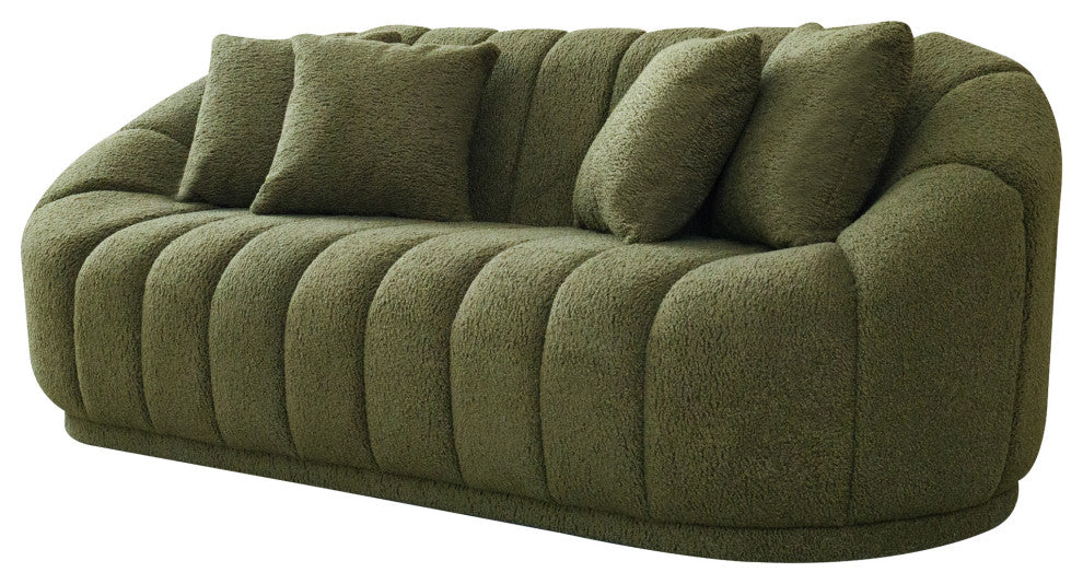 Forrester Mid-Century Modern Japandi Style Tight Back Boucle Couch, Green