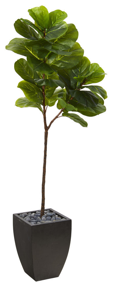 5.5' Fiddle Leaf Artificial Tree, Black Planter, Real Touch