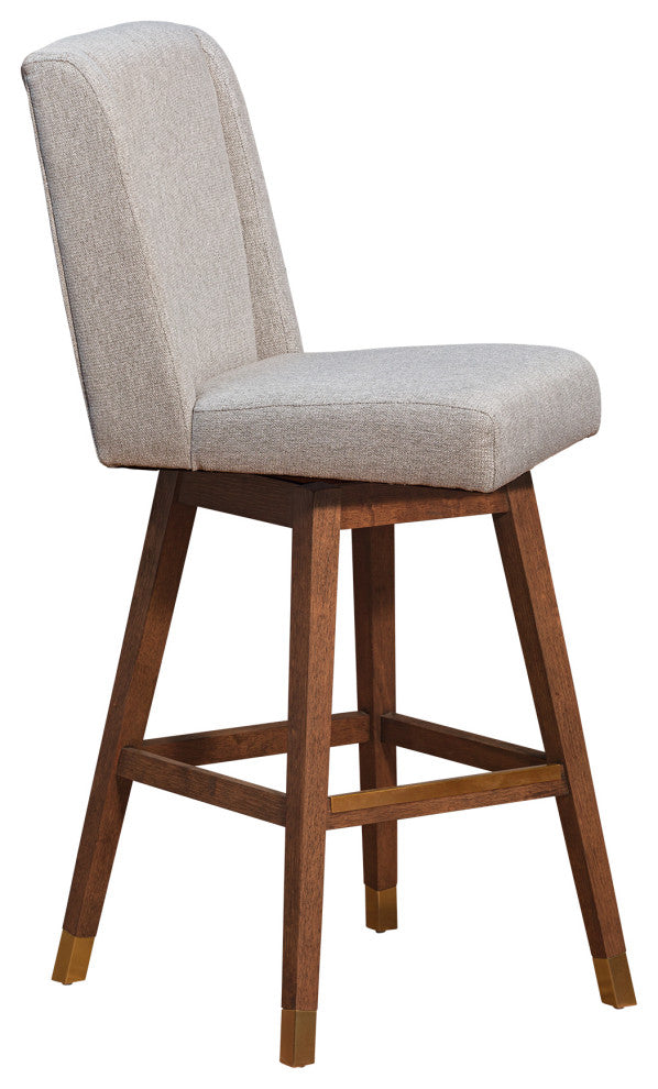 Stancoste Swivel Bar Stool in Brown Oak Wood Finish with Taupe Fabric