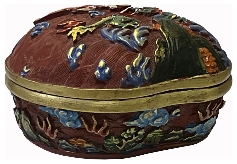 Chinese Mix Color Red Resin Lacquer Peach Shape Box Display Art Hws2569