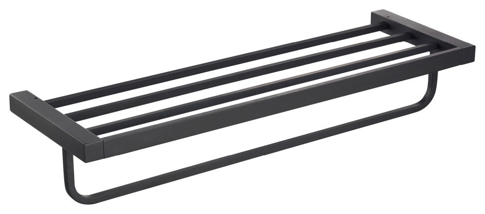Stelios Bathroom Shelf with Towel Bar, Matte Black