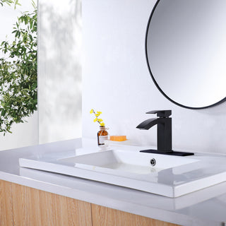 Deck Mounted Single Hole Bathroom Sink Faucet, Matte Black