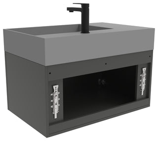 CastelloUSA Amazon 30" Right Wall Mounted Bathroom Vanity Set, Black, Gray Top, Black Handles