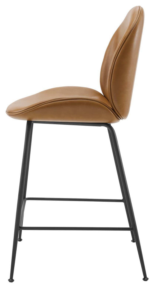 Counter Stool Chair, Faux Vegan Leather, Tan, Modern, Bar Cafe Bistro Restaurant