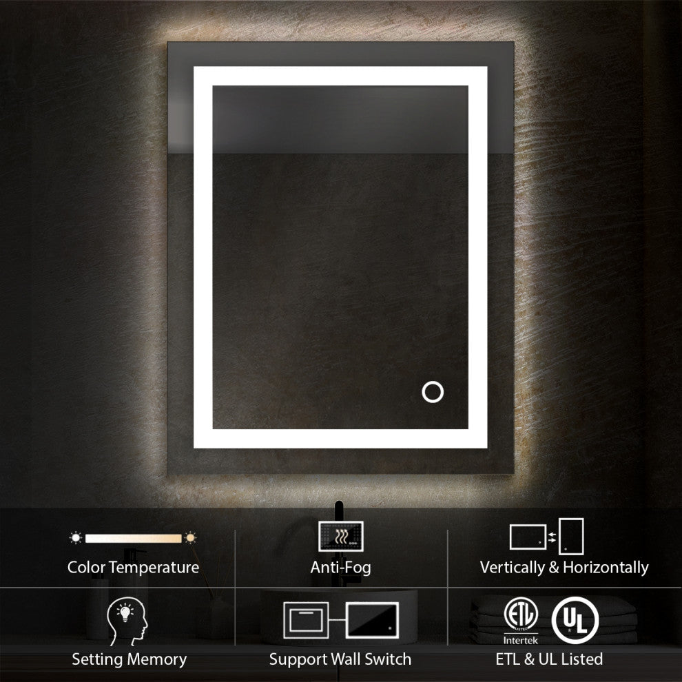 Fogless, Color Temperature Adjustable LED Mirror, 24"x30"