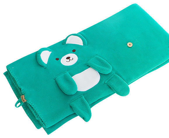 Happy Bear - Green Applique Coral Fleece Baby Throw Blanket (42.5"-59.1")