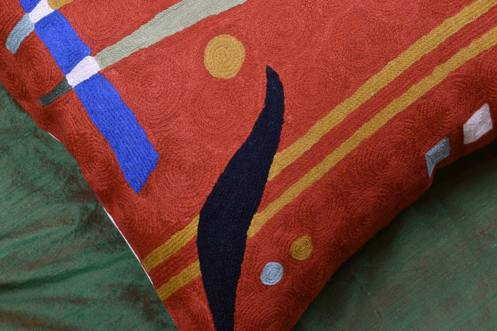 Kandinsky Orange Pillow Cover Needlepoint Accent Pillows Handmade Wool 18x18"