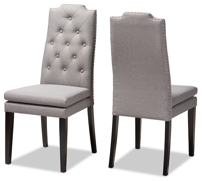 Dylin Modern and ContemporaryGray Button Tufted Wood Dining Chair Set of 2