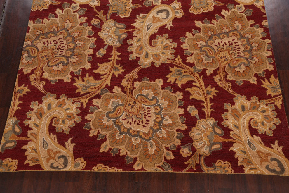 Red Floral Paisley Oriental Area Rug Hand-tufted Wool Carpet 9x12