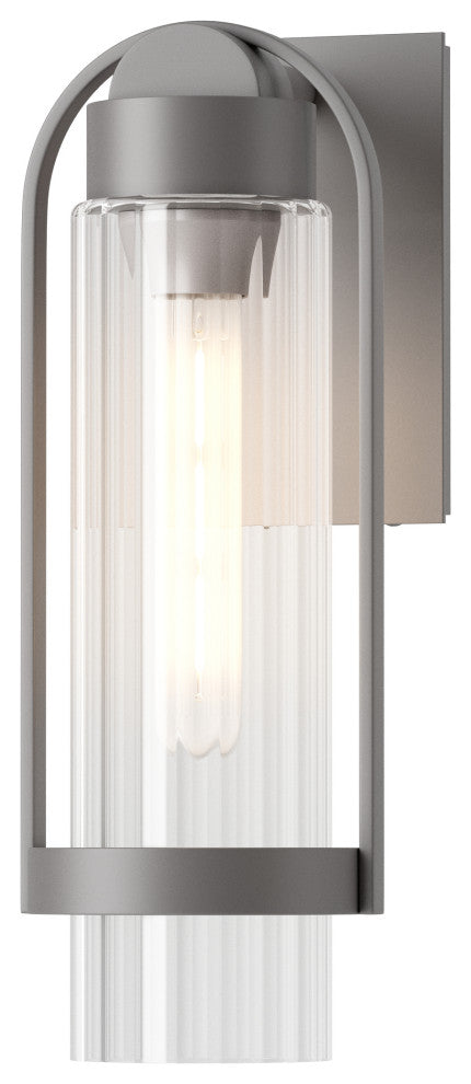 Alcove Small Outdoor Sconce Coastal Burnished Steel Finish, Clear Glass