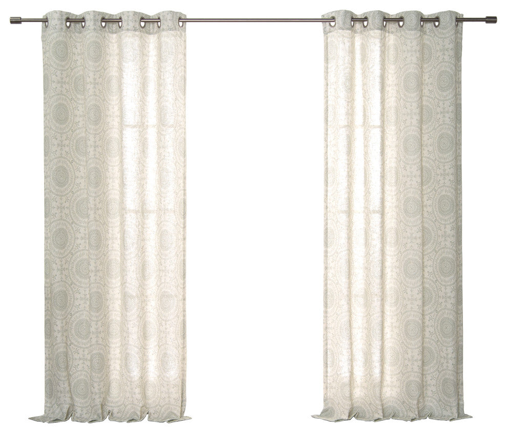 Circular Medallion Linen Blend Curtains, Sage, 52"x84"