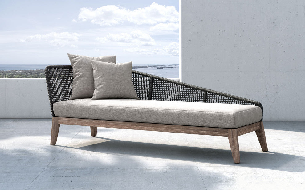 Netta Right Chaise, Dark Gray Cord and Weathered Eucalyptus
