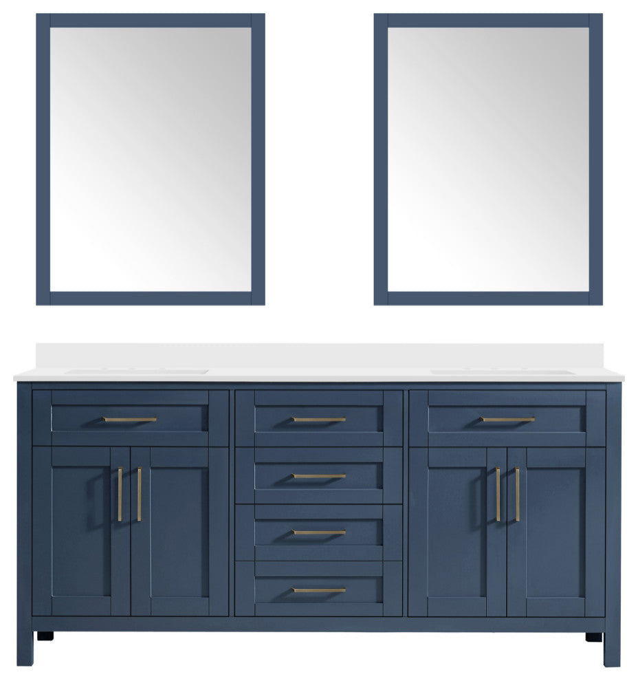 Tahoe Double Vanity Set With Mirrors, Cultured Marble Top, Midnight Blue, 72"