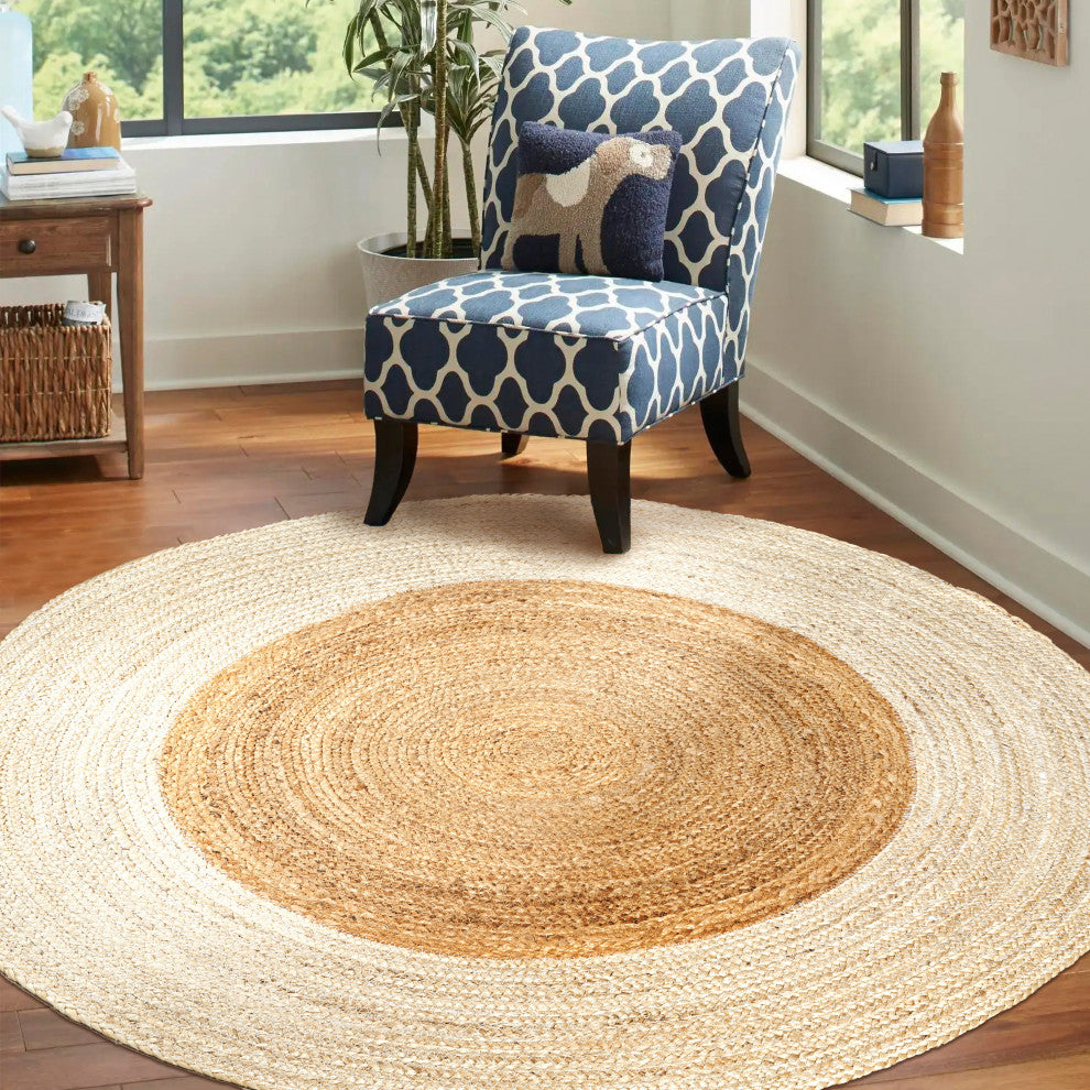 Oceana Two-Tone Boho Jute Circle Round Area Rug, 5' Round