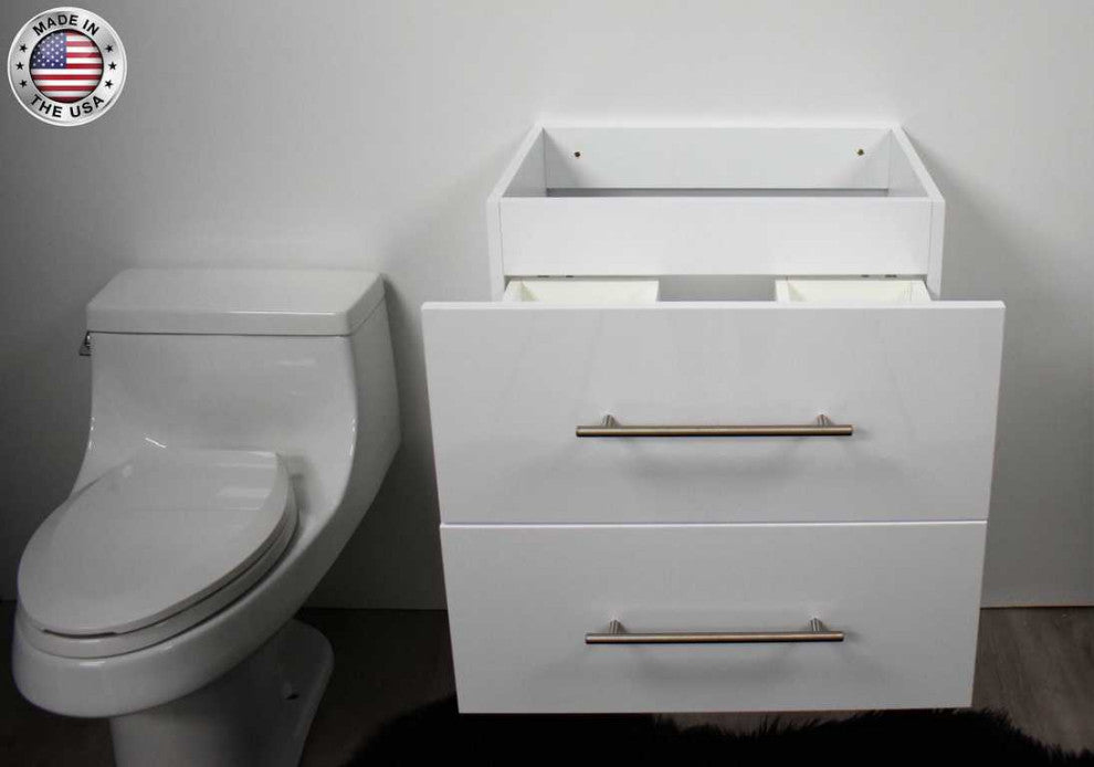 Napa 30" Modern Floating Bathroom Vanity With Round Handles Cabinet Only, Glossy White