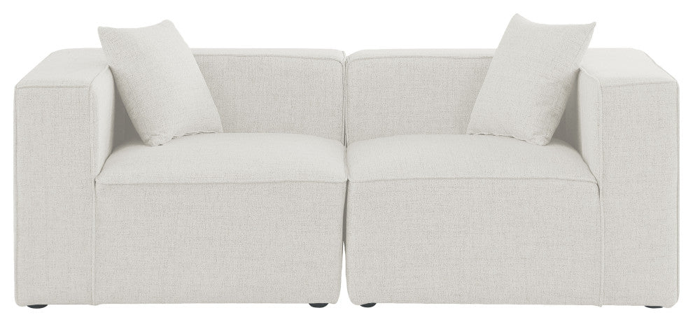 Cube Upholstered Modular Sofa, Cream, 2-Piece: 2 Corner Chair, Linen Texured Fabric