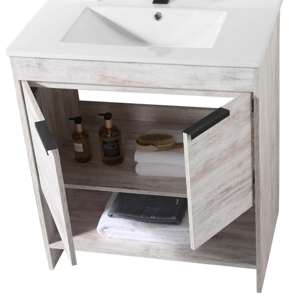 Phoenix Bath Vanity With Ceramic Sink - Full Assembly Required, Rustic White, 30 Inch