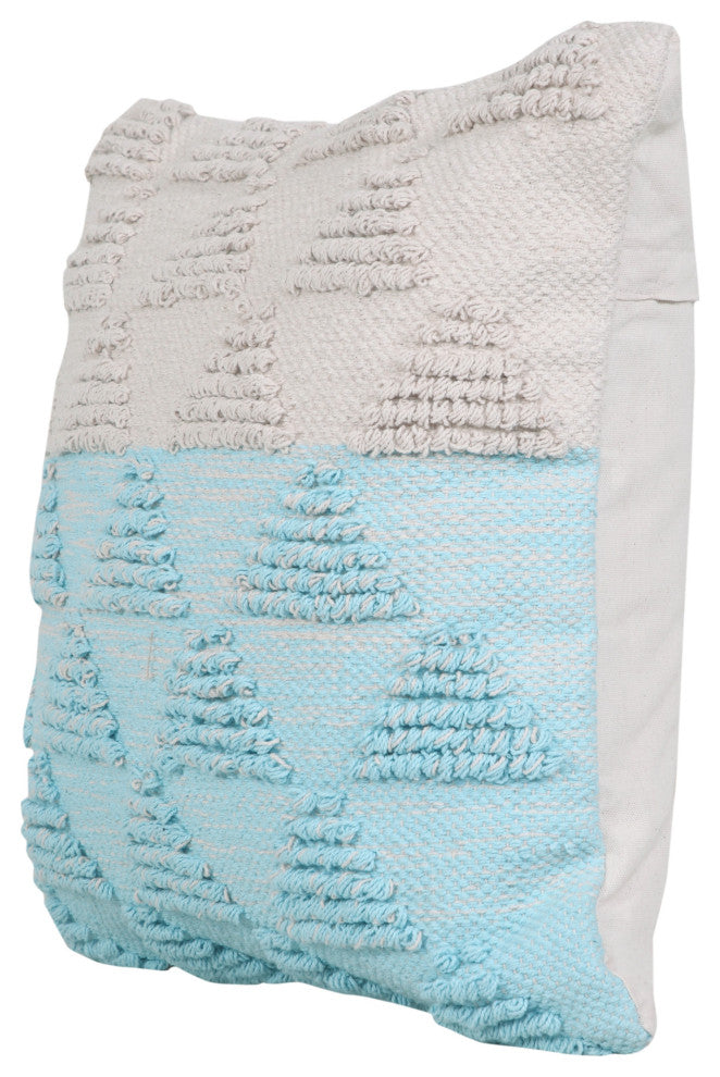 Ox Bay Handwoven Blue/White Geometric Organic Cotton Pillow Cover, 20"x20"
