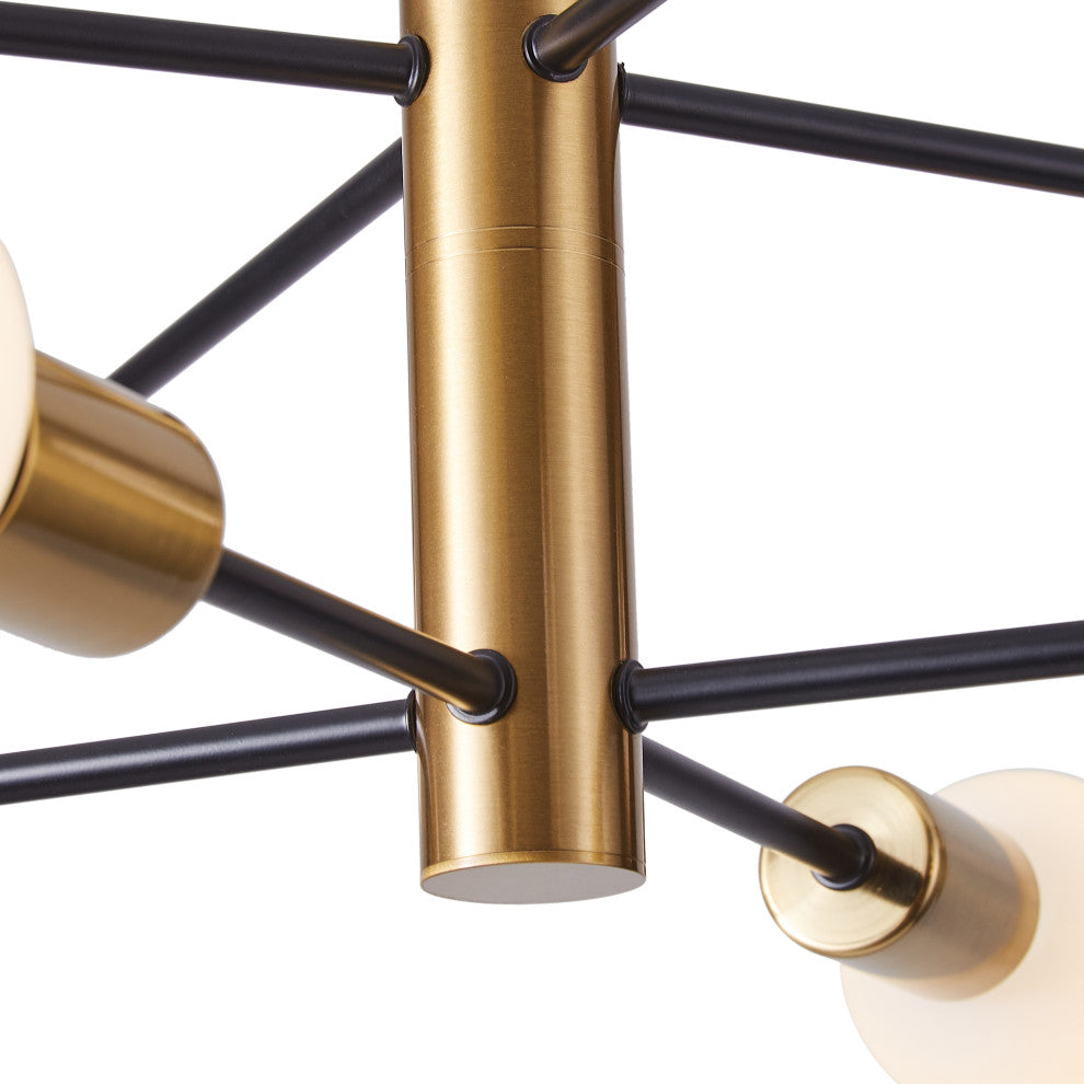 8-Light Modern Sputnik Ceiling Light Chandelier, Black with Brass Pendant Light