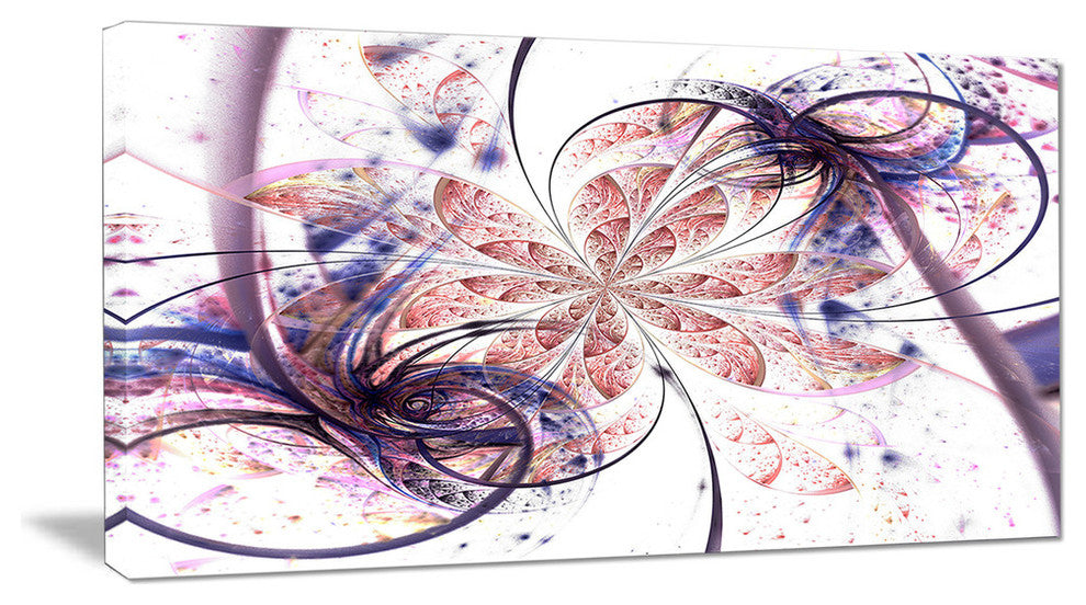 Blue Pink Fractal Flower Pattern, Oversized Abstract Canvas Art Print, 60x28
