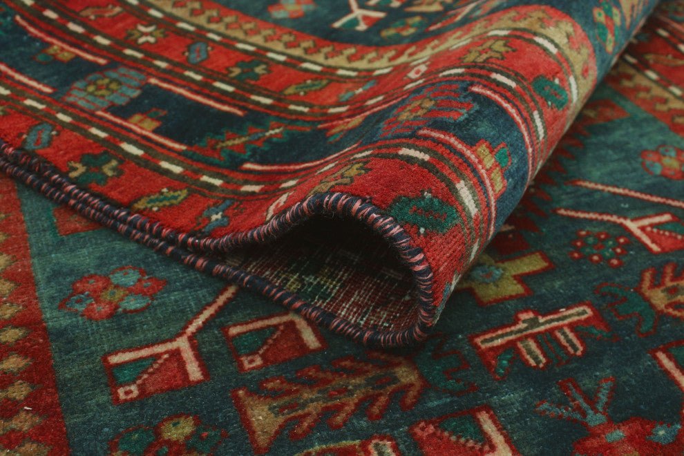 Fine Vintage Distressed Clarissa Navy/Red Runner, 3'7x13'5