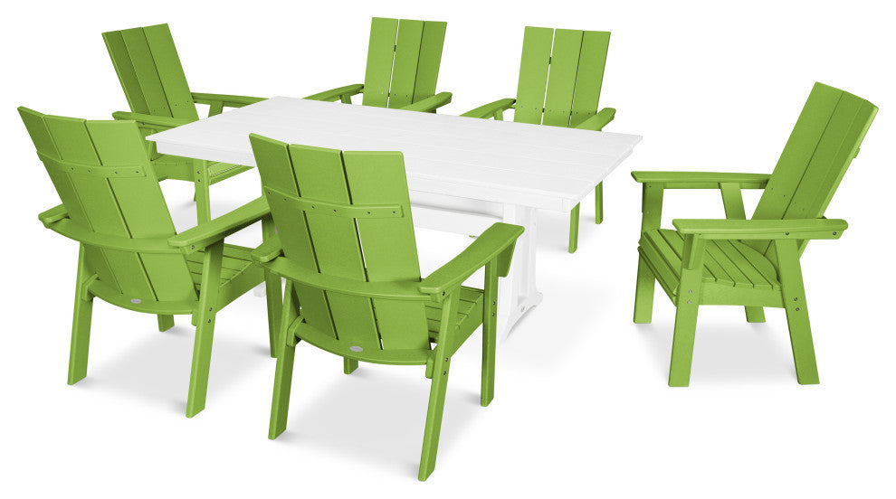 POLYWOOD Modern Adirondack 7-Piece Farmhouse Dining Set, Lime / White