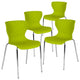 Set of 4 Stackable Dining Chair, Ripple Diamond Patterned Seat, Citrus Green