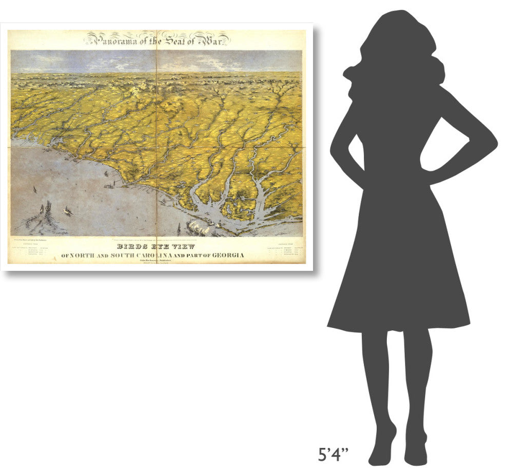 "North and South Carolina and Part of Georgia, 1861" Paper Art, 46"x36"