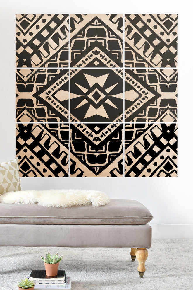 Deny Designs Amy Sia Tribe Black and White 1 Wood Wall Mural, 4'x4'