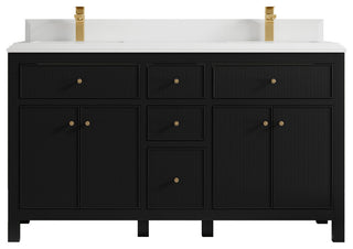 Sonoma 72 Double Sink Reeded Bath Vanity in Black 1.5" White Quartz