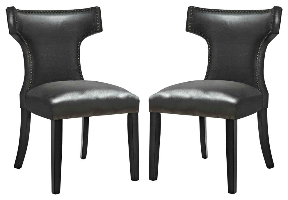 Side Dining Chair, Set of 2, Faux Leather, Black, Modern, Cafe Bistro Restaurant