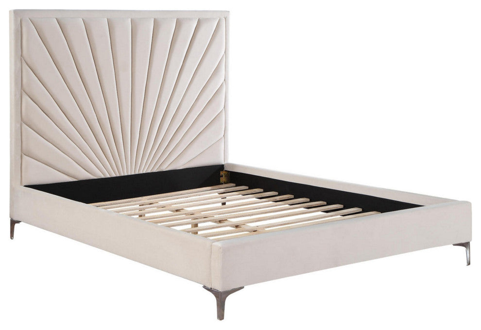 Benzara BM284009 Oliver Wood King Size Bed Channel Tufted Panel Headboard, Beige