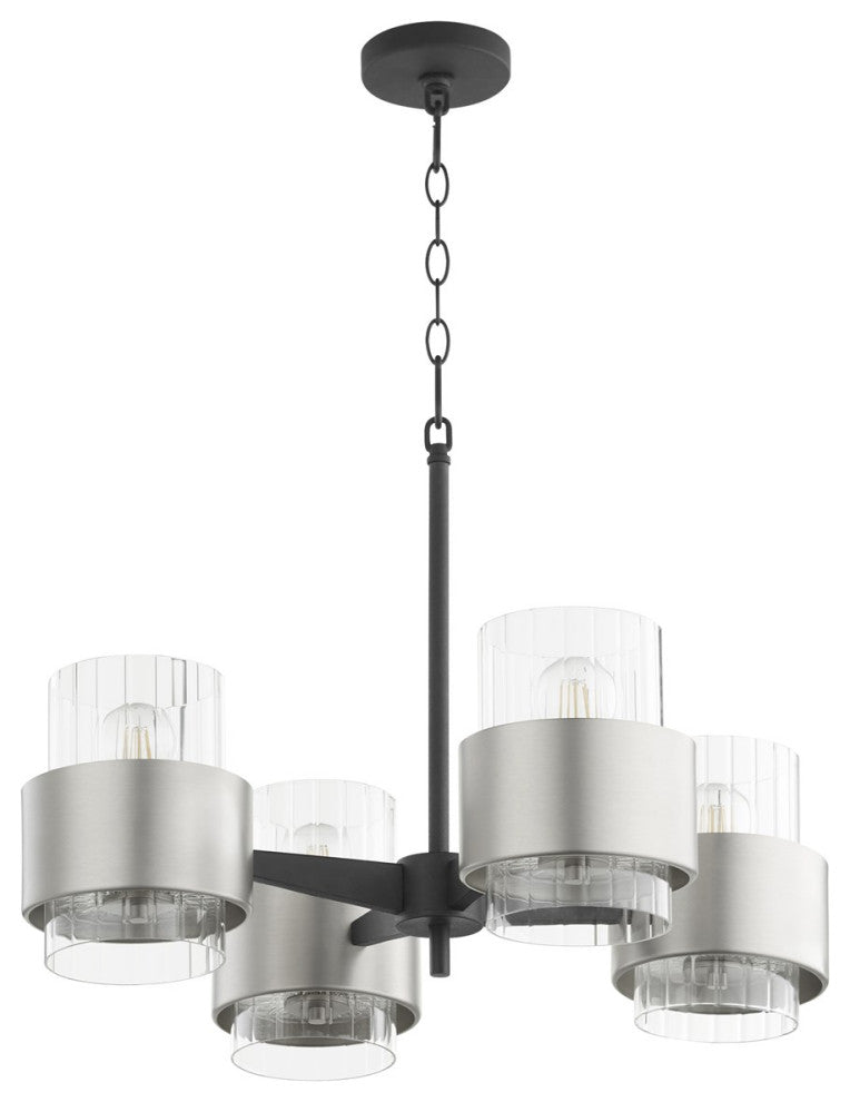 Quorum Epsilon 4-Light Chandelier 683-4-6965, Textured Black With Satin Nickel