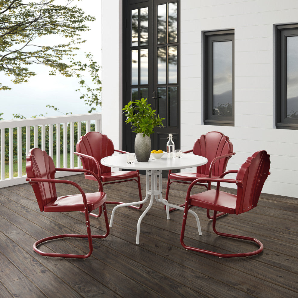 Tulip 5-Piece Outdoor Dining Set, Dark Red Satin