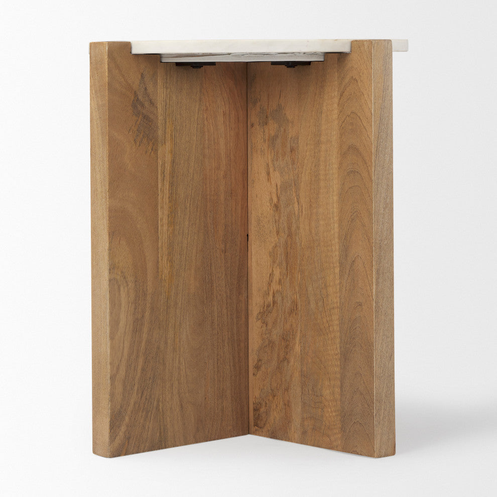 Bianca Light Brown Solid Wood w/ White Marble Top Accent Table