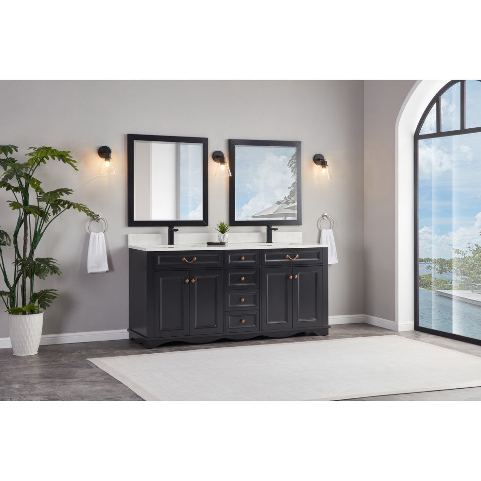 Vanity With Mirror, Sconce and Faucet Included, Tricorn Black, 72"