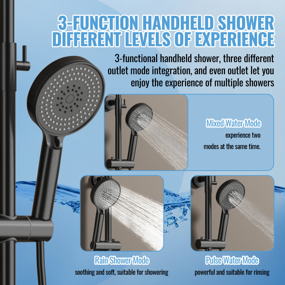 Exposed 4-Function Thermostatic Shower System with Spray Gun and Tub Spout, Matte Black