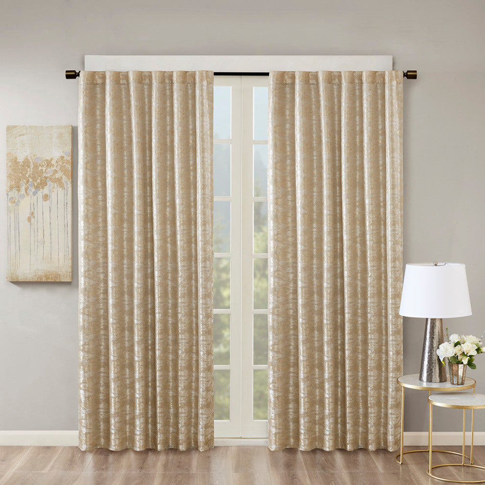 SunSmart Cassius Marble Total Blackout Window Curtain, Gold, Gold, Panel - 95"