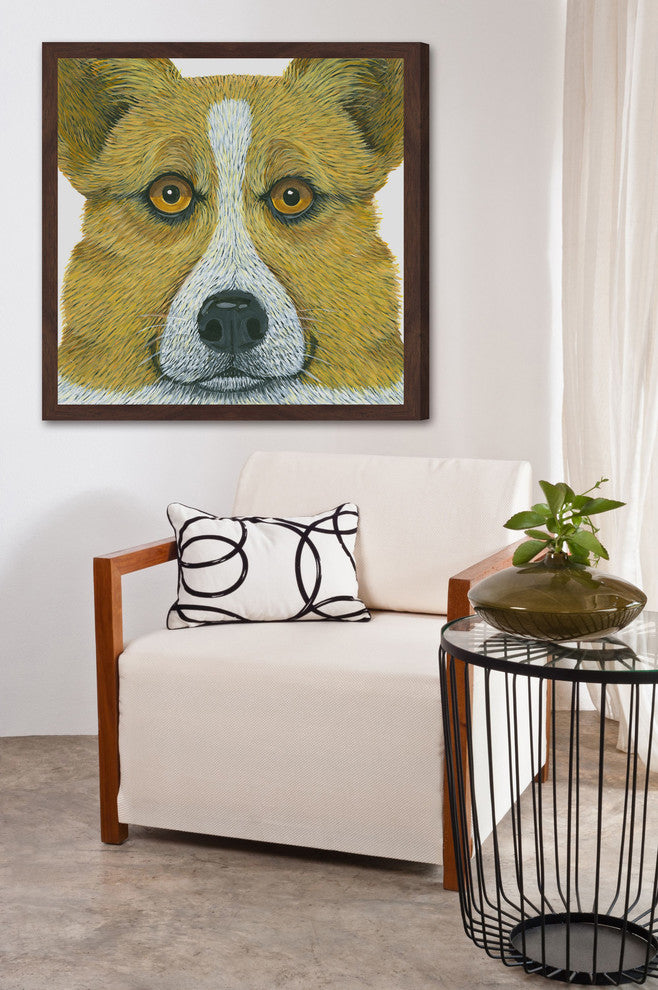 "Welsh Corgi" Framed Painting Print, 12"x12"