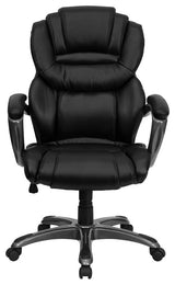 High Back Leather Executive Swivel Office Chair WithLeather Loop Arms, Black