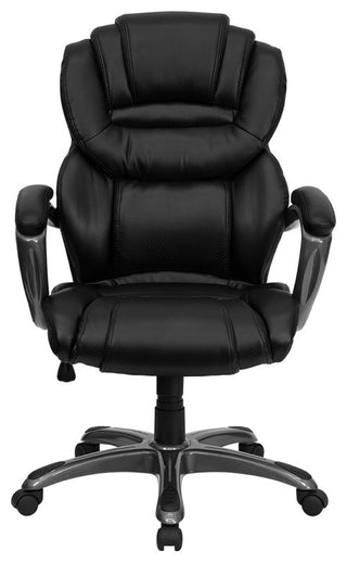 High Back Leather Executive Swivel Office Chair WithLeather Loop Arms, Black