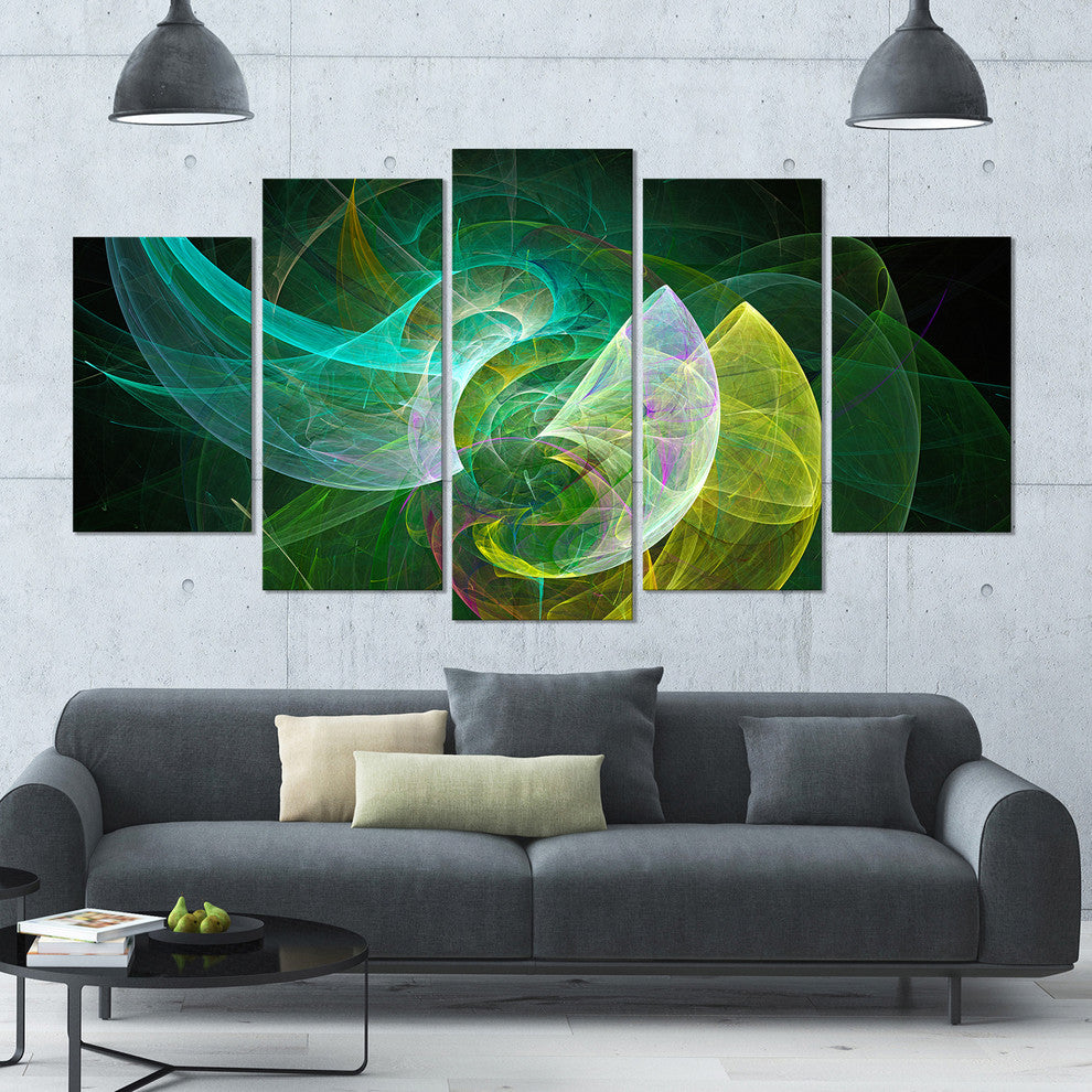 Green Mystic Psychedelic Texture, Contemporary Art on Canvas, 60"x32", 5 Panels