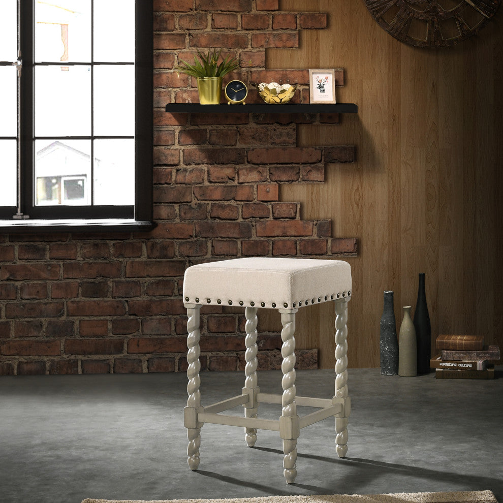 Thomasville Rta Stool 24", Weathered Gray and Linen