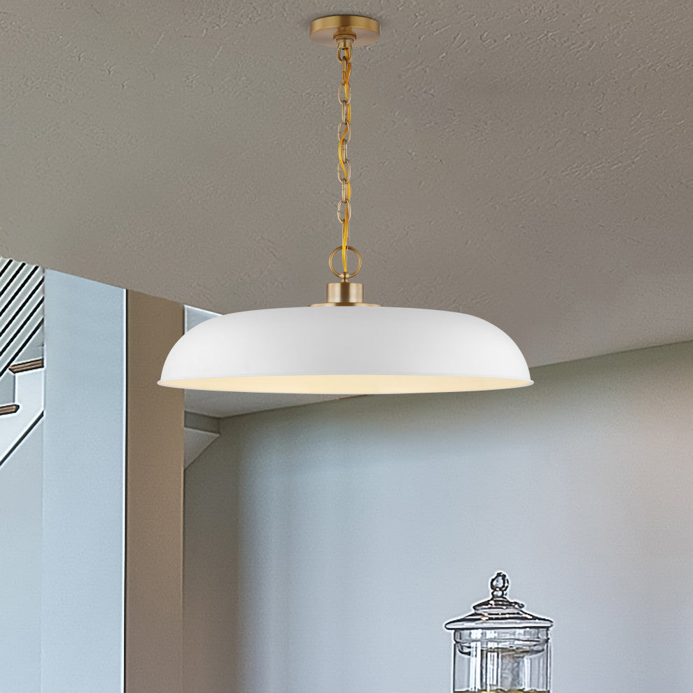 Colony 1-Light Large Pendant, Matte White With Burnished Brass