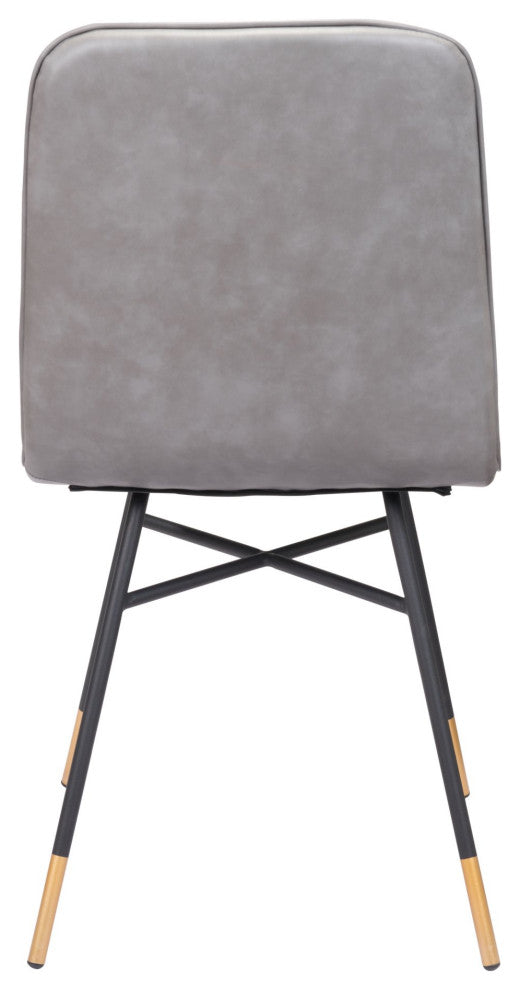 Dining Chair, Set of 2, Steel Metal, Fabric, Gray, Black, Gold