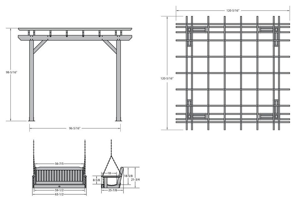 Bodhi Pergola and Lehigh Swing Set, Weathered Acorn