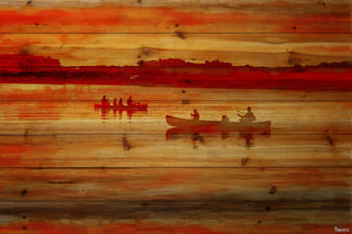 "Sunset Paddle" Print on Natural Pine Wood, 60"x40"