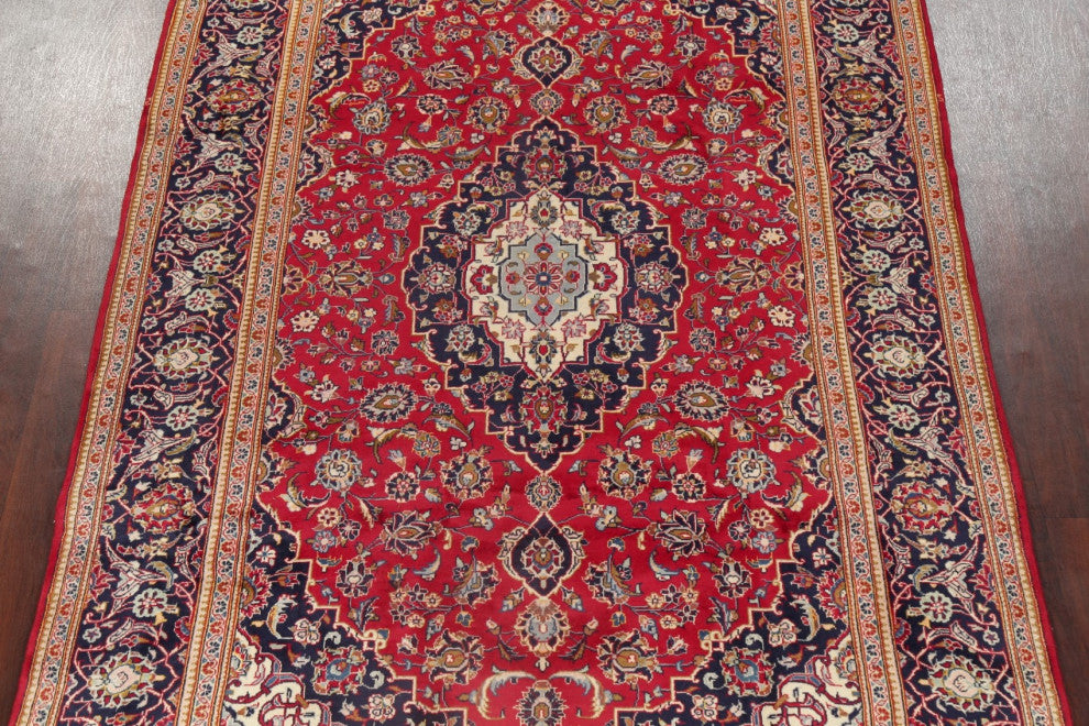 Consigned, Traditional Kashan Oriental Hand-Knotted Persian Area Rug, Red, 7x10