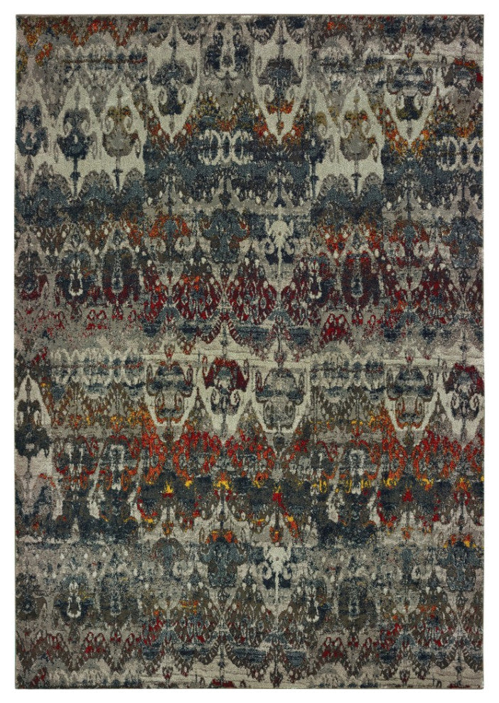 5' X 8' Distressed Grey Blue Machine Woven Indoor Area Rug