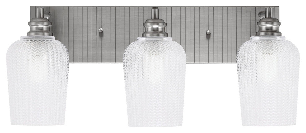 Edge 3-Light Bath Bar, Brushed Nickel Finish, 5" Clear Textured Glass